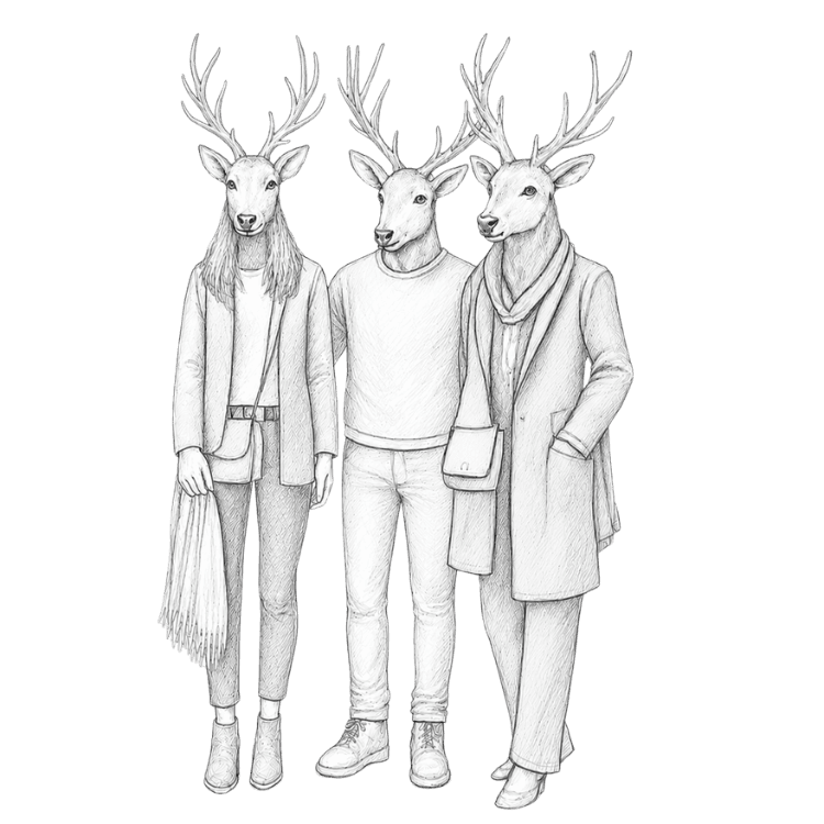 El equipo de Caribou, ilustrado como caribús